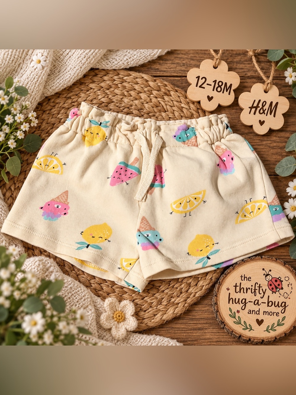 H&M Baby Fruit & Ice Cream Print Shorts | 12–18M 🍋🍉🍦